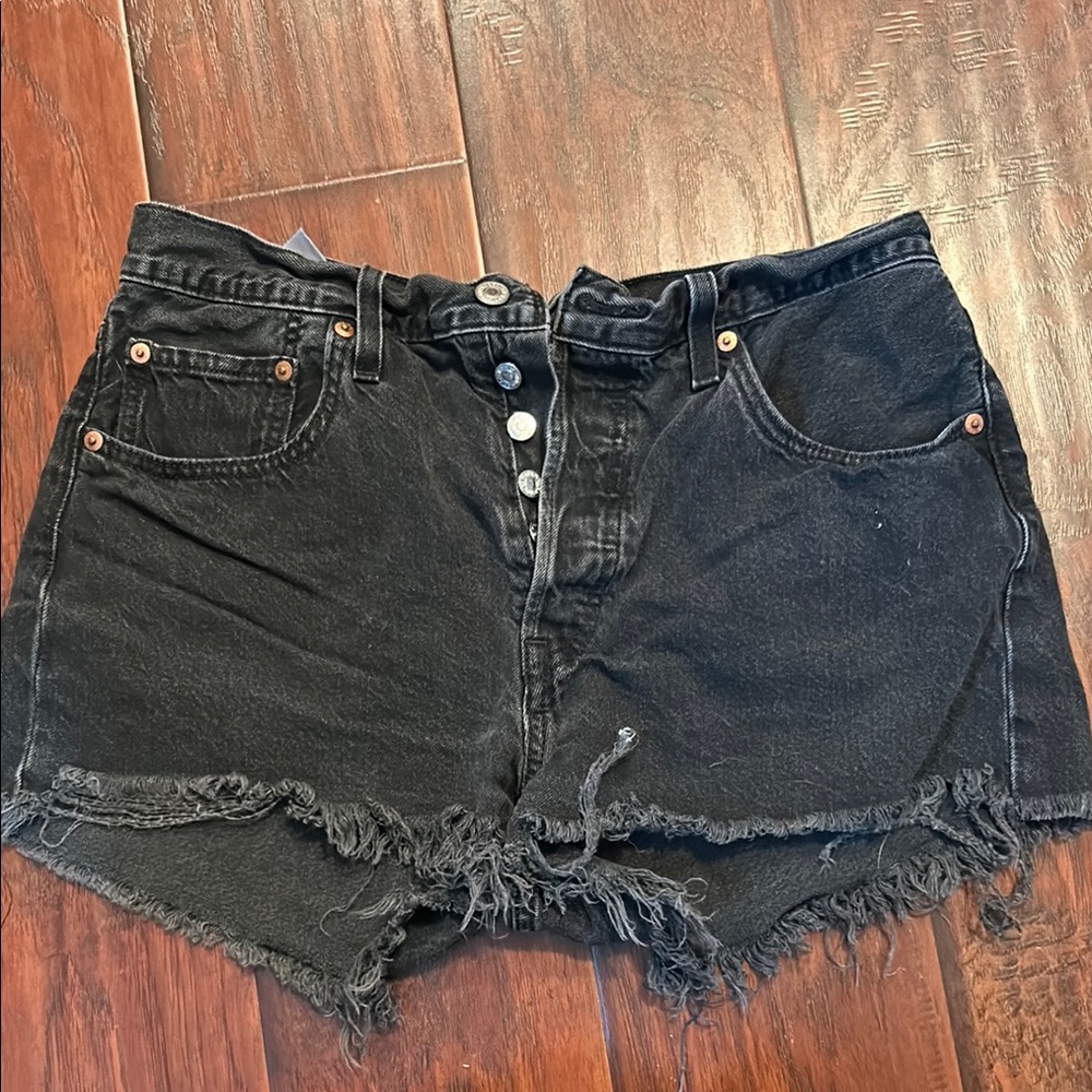 Levi's Black Frayed Jean Shorts